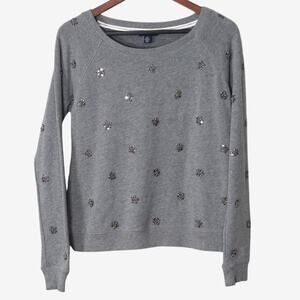 Tommy Hilfiger Long Sleeve Shirt Gray Embellished Size M Apres Ski Cozy Glam